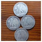 Lot of 4: 1944 Walking Liberty Half Dollars :: Circulated 90% Silver (4 coins  2 dollar face value)