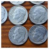 Lot of 10: Various Years Roosevelt Dimes : 90% silver in circulated condition, One Dollar Face Value