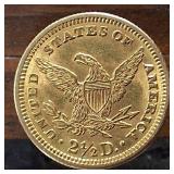 VERIFIED AUTHENTIC: 1902 Liberty Head $2.50 gold quarter eagle minted in Philadelphia, containing .209 oz 90% Gold