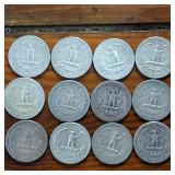 Lot of 12: Various Years Washington Quarters :: 90% silver Constitutional Currency :: $3 Dollar FV