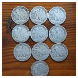 Lot of 10: 1944 Walking Liberty Half Dollars :: Circulated 90% Silver (10 coins  5 dollar face value)