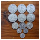 Super Combo Silver!  3 Walking Liberties, 3 Ben Franklins, 3 Quarters, & 3 silver dimes!
