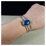 Cuff bracelet - Large blue Focal Lapis Lazuli stone - 18.6g 925 - Sterling Silver  Nice!