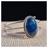 Cuff bracelet - Large blue Focal Lapis Lazuli stone - 18.6g 925 - Sterling Silver  Nice!