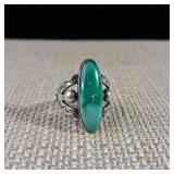 Natural stone - Sterling Ring -  Possibly Vintage Navajo style with Green Turqouise - Sz 5.75