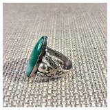 Natural stone - Sterling Ring -  Possibly Vintage Navajo style with Green Turqouise - Sz 5.75