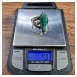 Natural stone - Sterling Ring -  Possibly Vintage Navajo style with Green Turqouise - Sz 5.75