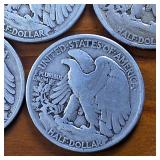 Lot of 5 Coins: 1941-1945 Walking Liberty Half Dollar Sequential Collection  90% Silver ($2.5 Face Value)