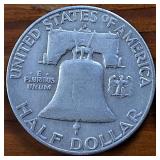 Lot of 4: 1957, '58,'59,'60 Franklin Half Dollars :: 90% silver :: .36 oz silver each :: $2 Dollar Face