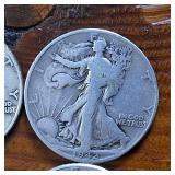 Lot of 6: 1941 (3 coins)  1942 (2 coins)  1944(1 coin) Walking Liberty Half Dollars Circulated 90% Silver : $3 FV