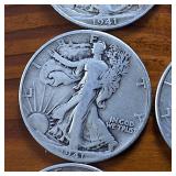 Lot of 6: 1941 (3 coins)  1942 (2 coins)  1944(1 coin) Walking Liberty Half Dollars Circulated 90% Silver : $3 FV
