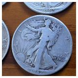 Lot of 6: 1941 (3 coins)  1942 (2 coins)  1944(1 coin) Walking Liberty Half Dollars Circulated 90% Silver : $3 FV