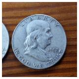 Lot of 2: 1952-D Franklin Half Dollars :: 90% silver, 10% copper coin :: .36 oz silver each :: $1 Face