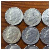 Lot of 20: Various Years Roosevelt Dimes :: 90% silver in circulated condition, 2 Dollar Face Value