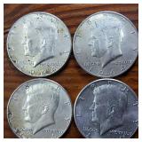 Lot of 4: 1964 Kennedy Half Dollars :: Circulated 90% Silver (4 coins  2 dollar face value)