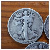 Lot of 3: 1934-35-36 Walking Liberty Half Dollars :: Circulated 90% Silver, 3 coins  1.5 dollars FV