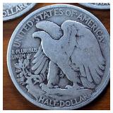 Lot of 3: 1934-35-36 Walking Liberty Half Dollars :: Circulated 90% Silver, 3 coins  1.5 dollars FV