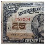 1923 Dominion of Canada 25 Cents Shinplaster Note Campbell/Clark Banknote  circulated Red Serial #