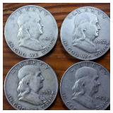 Lot Series of 4: 1951-D to 1954-D :: Franklin Half Dollars :: 90% silver :: .36 oz silver each :: $2 Face