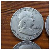 Lot Series of 4: 1951-D to 1954-D :: Franklin Half Dollars :: 90% silver :: .36 oz silver each :: $2 Face