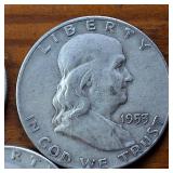 Lot Series of 3: 1952-D 1953-D 1954-D :: Franklin Half Dollars :: 90% silver :: .36 oz silver ea.  $1.5 Face