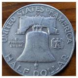 Lot of 4: 1957-D Franklin Half Dollars :: 90% silver, (Circulated  One is Very Fine)  :: $2 Face Value