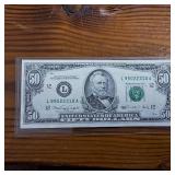 Crisp, uncreased:  Series 1990 High Number $50 FRN :: Bleed Through Error :: Rare!