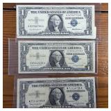 Lot of 3 Silver Certificates:  Series 1957 1957A 1957B :: Blue Seals : One Crisp, one high #