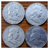 Lot of 4: Really Nice Franklin Half Dollars from 1963 :: Shiny, nice lines: .36 oz silver each, Circulated