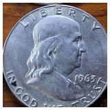 Lot of 4: Really Nice Franklin Half Dollars from 1963 :: Shiny, nice lines: .36 oz silver each, Circulated