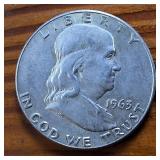 Lot of 2 1963-D Franklin Half Dollars :: 90% silver, 10% copper coin :: .36 oz silver each ::One  Dollar Face