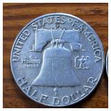Lot of 2 1963-D Franklin Half Dollars :: 90% silver, 10% copper coin :: .36 oz silver each ::One  Dollar Face