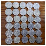 Large Lot of 30: Various Years Roosevelt Dimes :: 90% silver in circulated condition, 3 Dollar FV