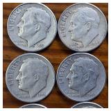 Large Lot of 30: Various Years Roosevelt Dimes :: 90% silver in circulated condition, 3 Dollar FV
