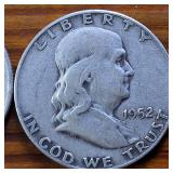 Lot of 4: 1951-54D Franklin Half Dollars :: 90% silver :: .36 oz silver each :: $2 Dollar Face