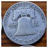 Lot of 4: 1951-54D Franklin Half Dollars :: 90% silver :: .36 oz silver each :: $2 Dollar Face