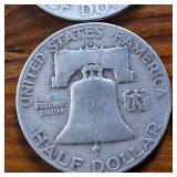Lot of 4: 1951-54D Franklin Half Dollars :: 90% silver :: .36 oz silver each :: $2 Dollar Face
