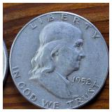 Lot of 4: Good Condition Franklin Half Dollars 1951 '52 '53 '54 :: .36 oz silver each, Circulated