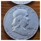Lot of 4: Good Condition Franklin Half Dollars 1951 '52 '53 '54 :: .36 oz silver each, Circulated