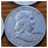 Lot of 4: Good Condition Franklin Half Dollars 1951 '52 '53 '54 :: .36 oz silver each, Circulated