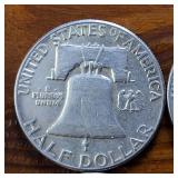 Lot of 4: Good Condition Franklin Half Dollars 1951 '52 '53 '54 :: .36 oz silver each, Circulated