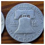 Lot of 4: Good Condition Franklin Half Dollars 1951 '52 '53 '54 :: .36 oz silver each, Circulated