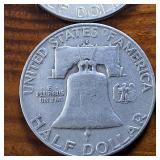 Lot of 4: Good Condition Franklin Half Dollars 1951 '52 '53 '54 :: .36 oz silver each, Circulated