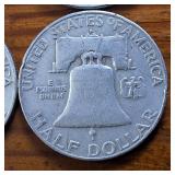 Lot of 4: Good Condition Franklin Half Dollars 1951 '52 '53 '54 :: .36 oz silver each, Circulated