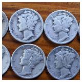 Lot of 10: Multiple Years Mercury Dimes :: 90% silver in circulated condition : One Dollar Face Value