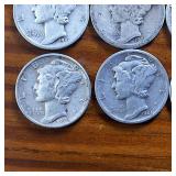 Lot of 10: Multiple Years Mercury Dimes :: 90% silver in circulated condition : One Dollar Face Value