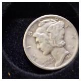 HUGE LOT! Nice Wooden Display case: 90% Silver Mercury Dimes(25) & 90% Silver Quarters(13)