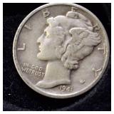 HUGE LOT! Nice Wooden Display case: 90% Silver Mercury Dimes(25) & 90% Silver Quarters(13)