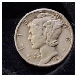 HUGE LOT! Nice Wooden Display case: 90% Silver Mercury Dimes(25) & 90% Silver Quarters(13)