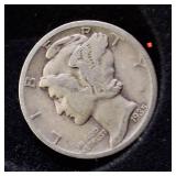 HUGE LOT! Nice Wooden Display case: 90% Silver Mercury Dimes(25) & 90% Silver Quarters(13)